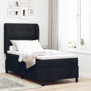 vidaXL Pat cu arcuri cu saltea cu headboard Negru 80 x 200 cm țesătură imagine