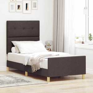vidaXL Cadru de pat cu headboard Maro închis 90 x 190 cm țesătură imagine