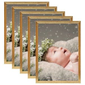 vidaXL Rame foto colaj pentru masă, 5 buc., auriu, 15x21 cm, MDF imagine