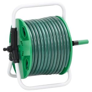 vidaXL Tambur pentru furtun autonom, verde, cu furtun PVC de 20 m imagine