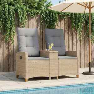 vidaXL Bancă reclinabilă cu masă Beige și gri deschis poliratan imagine