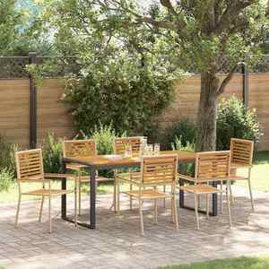 vidaXL Set de masă pentru grădină 7 pcs Bej și Maro poliratan imagine