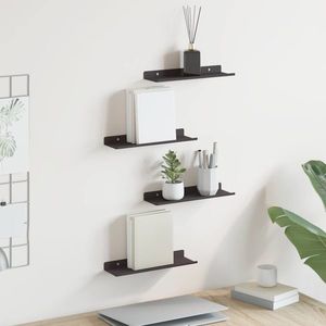 vidaXL Raft suspendat Pe perete 4 pcs Negru 30 x 9 x 2, 5 cm Oțel imagine