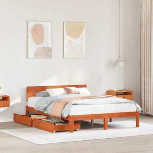 vidaXL Cadru de pat cu headboard 3 pcs Maroniu cerat Lemn de pin masiv imagine