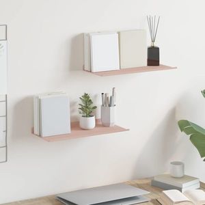 vidaXL Raft suspendat Pe perete 2 pcs Roz 40 x 18 x 2, 5 cm Oțel imagine