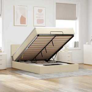 vidaXL Pat otoman cu saltea și LED-uri crem 140x190 cm țesătură imagine