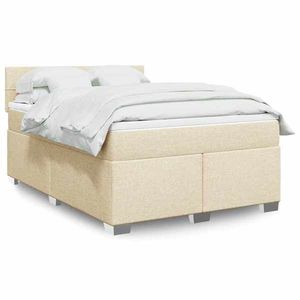 vidaXL Pat box spring cu saltea, crem, 140x200 cm, textil imagine