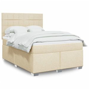 vidaXL Pat box spring cu saltea, crem, 140x200 cm, textil imagine