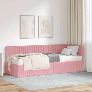 vidaXL Cadru de pat colțar cu saltea cu headboard 2 pcs Gri Catifea imagine