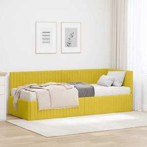 vidaXL Cadru de pat colțar cu saltea cu headboard 2 pcs Galben Catifea imagine