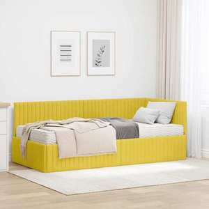 vidaXL Cadru de pat colțar cu saltea cu headboard 2 pcs Galben Catifea imagine