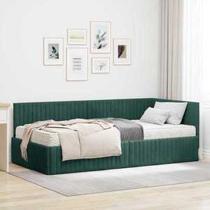 vidaXL Cadru de pat colțar cu saltea cu headboard 2 pcs Verde Catifea imagine