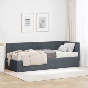 vidaXL Cadru de pat colțar cu saltea cu headboard 2 pcs Gri Catifea imagine