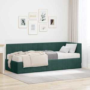 vidaXL Cadru de pat colțar cu saltea cu headboard 2 pcs Verde Catifea imagine
