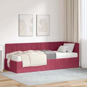 vidaXL Cadru de pat colțar cu saltea cu headboard 2 pcs Verde Catifea imagine