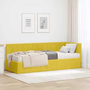 vidaXL Cadru de pat colțar cu saltea cu headboard 2 pcs Galben Catifea imagine