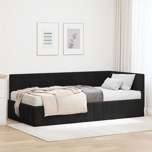 vidaXL Cadru de pat colțar cu saltea cu headboard 2 pcs Negru Catifea imagine