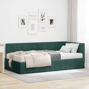 vidaXL Cadru de pat colțar cu saltea cu headboard 2 pcs Verde Catifea imagine