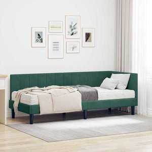 vidaXL Cadru de pat colțar cu saltea cu headboard 2 pcs Verde Catifea imagine