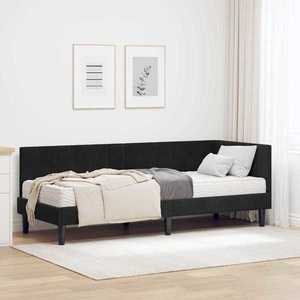 vidaXL Cadru de pat colțar cu saltea cu headboard 2 pcs Negru Catifea imagine