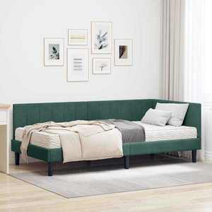 vidaXL Cadru de pat colțar cu saltea cu headboard 2 pcs Verde Catifea imagine