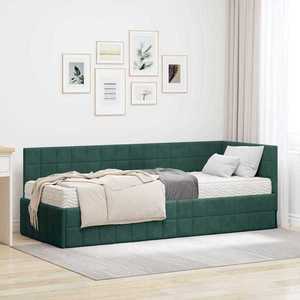 vidaXL Cadru de pat colțar cu saltea cu headboard 2 pcs Verde Catifea imagine