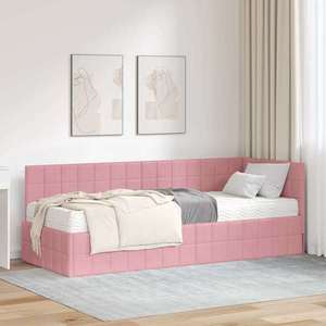 vidaXL Cadru de pat colțar cu saltea cu headboard 2 pcs Gri Catifea imagine