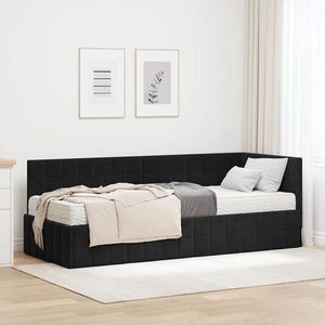 vidaXL Cadru de pat colțar cu saltea cu headboard 2 pcs Negru Catifea imagine