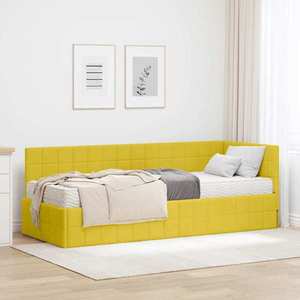 vidaXL Cadru de pat colțar cu saltea cu headboard 2 pcs Galben Catifea imagine