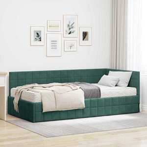 vidaXL Cadru de pat colțar cu saltea cu headboard 2 pcs Verde Catifea imagine