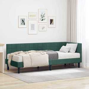 vidaXL Cadru de pat colțar cu saltea cu headboard 2 pcs Verde Catifea imagine