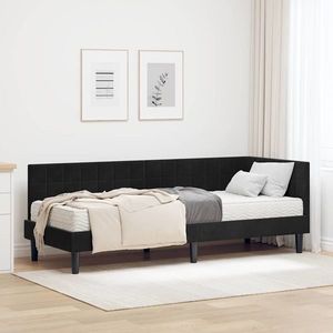 vidaXL Cadru de pat colțar cu saltea cu headboard 2 pcs Negru Catifea imagine