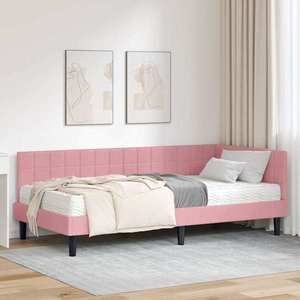 vidaXL Cadru de pat colțar cu saltea cu headboard 2 pcs Gri Catifea imagine