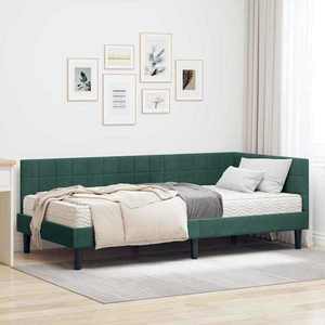 vidaXL Cadru de pat colțar cu saltea cu headboard 2 pcs Verde Catifea imagine