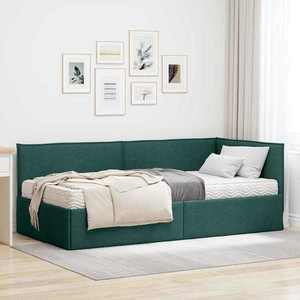 vidaXL Cadru de pat colțar cu saltea cu headboard 2 pcs Verde Catifea imagine