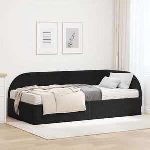 vidaXL Cadru de pat colțar cu saltea cu headboard 2 pcs Negru Catifea imagine