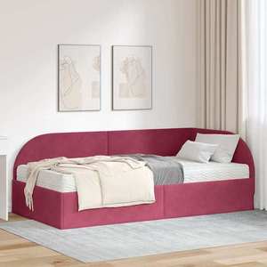 vidaXL Cadru de pat colțar cu saltea cu headboard 2 pcs Roșu Catifea imagine