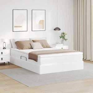 vidaXL Pat cu saltea și spațiu de depozitare Alb 140 x 190 cm imagine