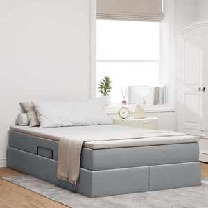 vidaXL Pat cu saltea și spațiu de depozitare Gri deschis 120 x 190 cm imagine