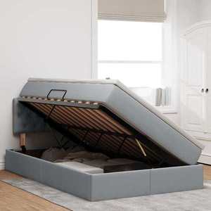 vidaXL Pat cu saltea și spațiu de depozitare Gri deschis 120 x 190 cm imagine