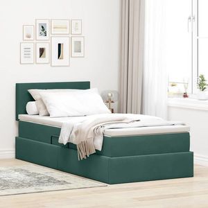 vidaXL Pat cu storage cu saltea Verde închis 90 x 200 cm Catifea imagine