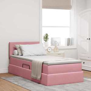 vidaXL Pat cu storage cu saltea cu headboard Roz 100 x 200 cm Catifea imagine