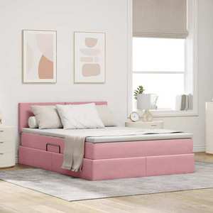 vidaXL Pat cu storage cu saltea cu headboard Roz 140 x 200 cm Catifea imagine