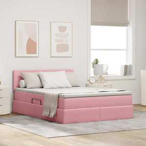 vidaXL Pat cu storage cu saltea cu headboard Roz 140 x 190 cm Catifea imagine