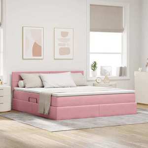 vidaXL Pat cu storage cu saltea cu headboard Roz 180 x 200 cm Catifea imagine
