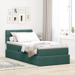 vidaXL Pat cu storage cu saltea Verde închis 90 x 190 cm Catifea imagine