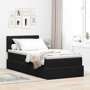 vidaXL Pat cu storage cu saltea cu headboard Negru 90 x 200 cm Catifea imagine