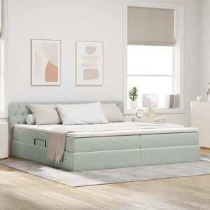 vidaXL Pat cu storage cu saltea Gri deschis 200 x 200 cm Catifea imagine