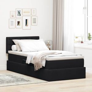 vidaXL Pat cu storage cu saltea cu headboard Negru 90 x 200 cm Catifea imagine