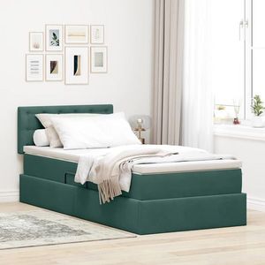 vidaXL Pat cu storage cu saltea Verde închis 90 x 200 cm Catifea imagine
